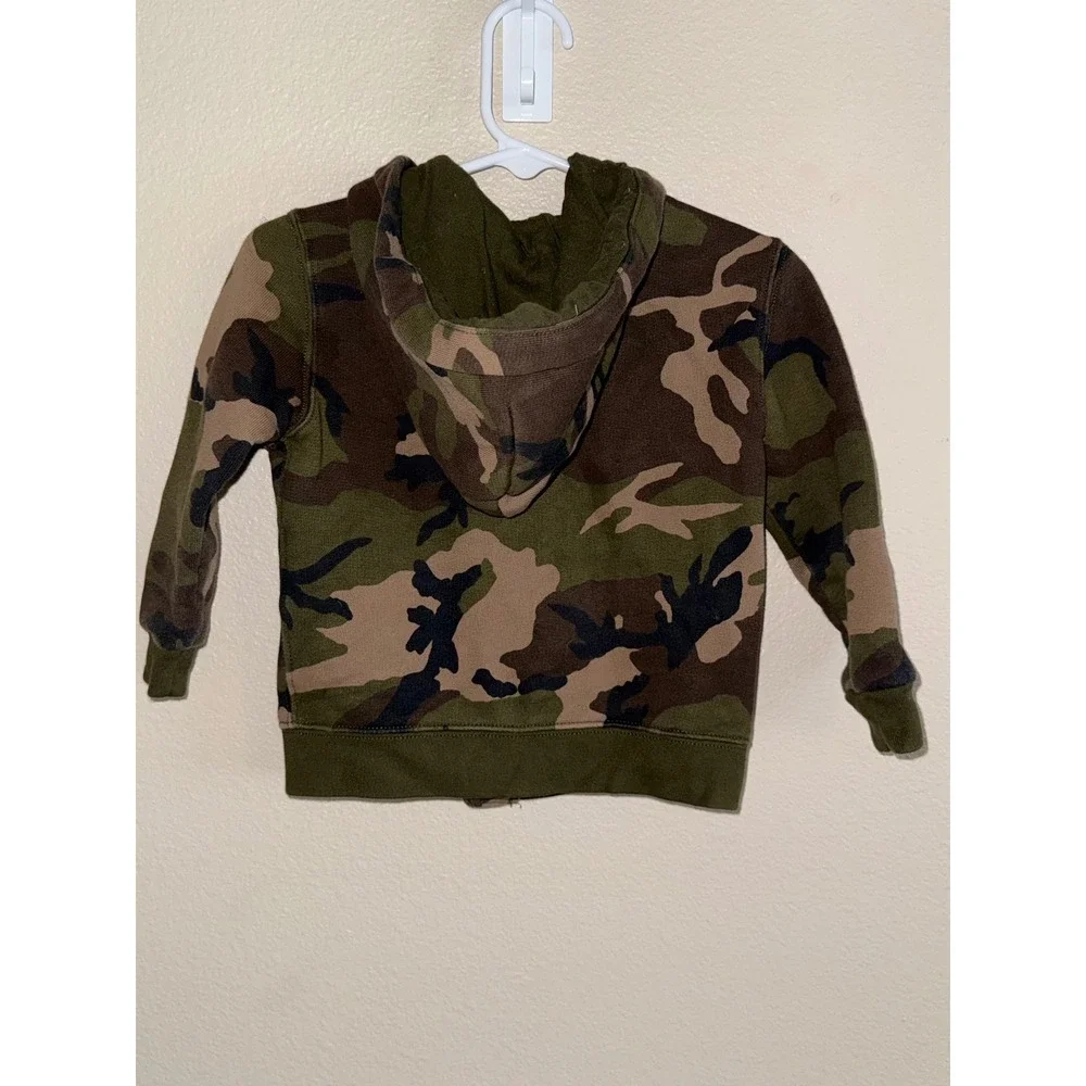 Ralph Lauren Kids Camo Zip Up Hoodie Green Camouflage Fleece Sweatshirt 24M